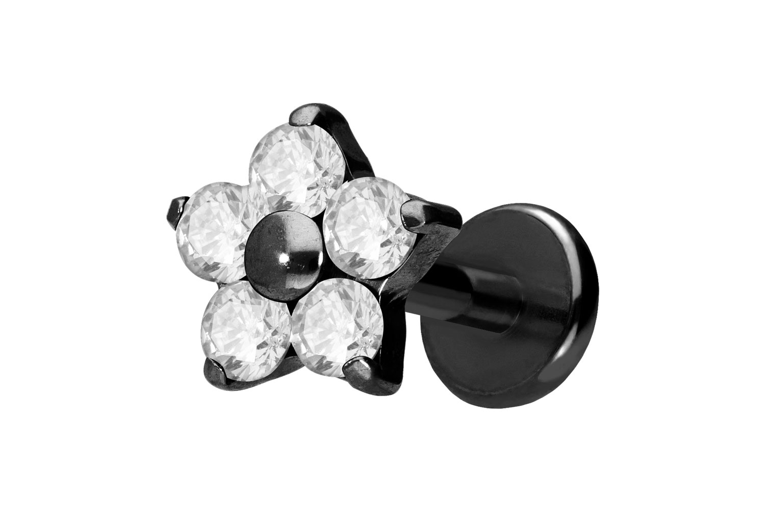 Titan Labret Piercing mit Push Fit KRISTALLBLUME